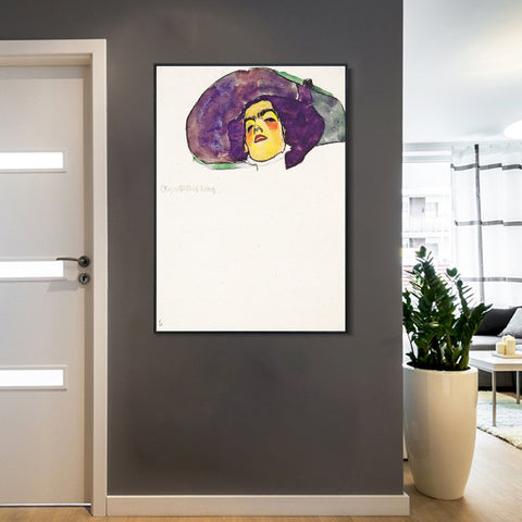 INVIN ART Framed Canvas Giclee Print Sleeping woman#81 by Egon Schiele Wall Art Living Room Home Office Decorations