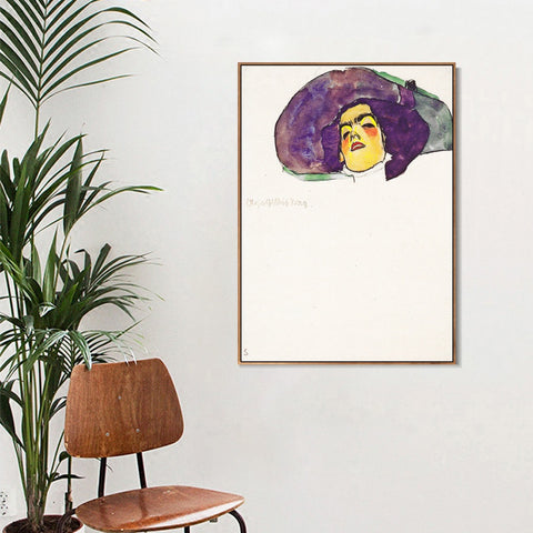 INVIN ART Framed Canvas Giclee Print Sleeping woman#81 by Egon Schiele Wall Art Living Room Home Office Decorations