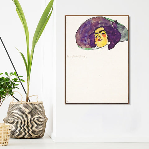 INVIN ART Framed Canvas Giclee Print Sleeping woman#81 by Egon Schiele Wall Art Living Room Home Office Decorations