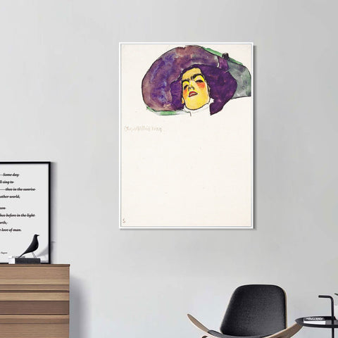 INVIN ART Framed Canvas Giclee Print Sleeping woman#81 by Egon Schiele Wall Art Living Room Home Office Decorations