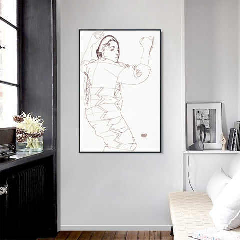 INVIN ART Framed Canvas Giclee Print Woman#82 by Egon Schiele Wall Art Living Room Home Office Decorations