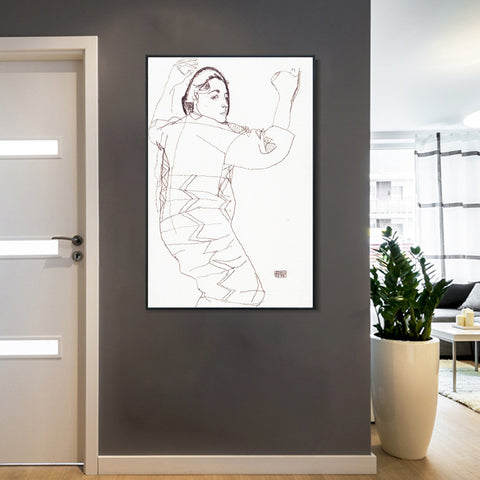 INVIN ART Framed Canvas Giclee Print Woman#82 by Egon Schiele Wall Art Living Room Home Office Decorations