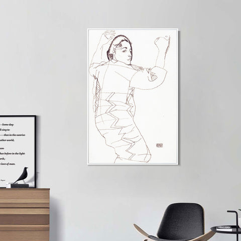 INVIN ART Framed Canvas Giclee Print Woman#82 by Egon Schiele Wall Art Living Room Home Office Decorations