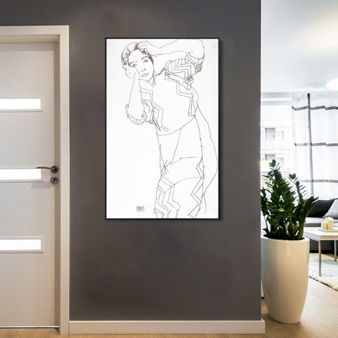 INVIN ART Framed Canvas Giclee Print Woman#83 by Egon Schiele Wall Art Living Room Home Office Decorations