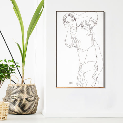 INVIN ART Framed Canvas Giclee Print Woman#83 by Egon Schiele Wall Art Living Room Home Office Decorations