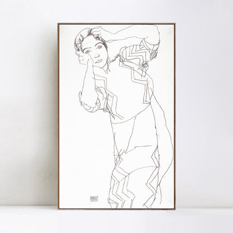 INVIN ART Framed Canvas Giclee Print Woman#83 by Egon Schiele Wall Art Living Room Home Office Decorations