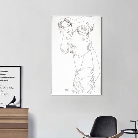 INVIN ART Framed Canvas Giclee Print Woman#83 by Egon Schiele Wall Art Living Room Home Office Decorations