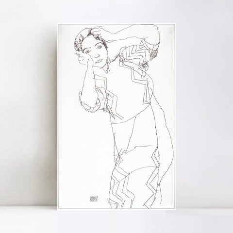 INVIN ART Framed Canvas Giclee Print Woman#83 by Egon Schiele Wall Art Living Room Home Office Decorations