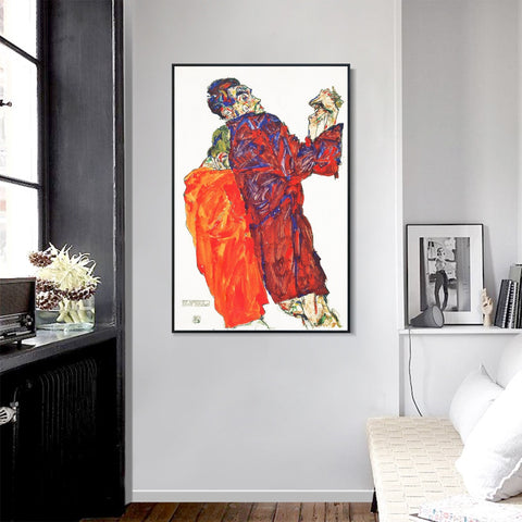 INVIN ART Framed Canvas Giclee Print The Poet by Egon Schiele Wall Art Living Room Home Office Decorations