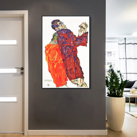 INVIN ART Framed Canvas Giclee Print The Poet by Egon Schiele Wall Art Living Room Home Office Decorations