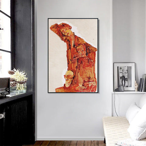 INVIN ART Framed Canvas Giclee Print Series#86 by Egon Schiele Wall Art Living Room Home Office Decorations