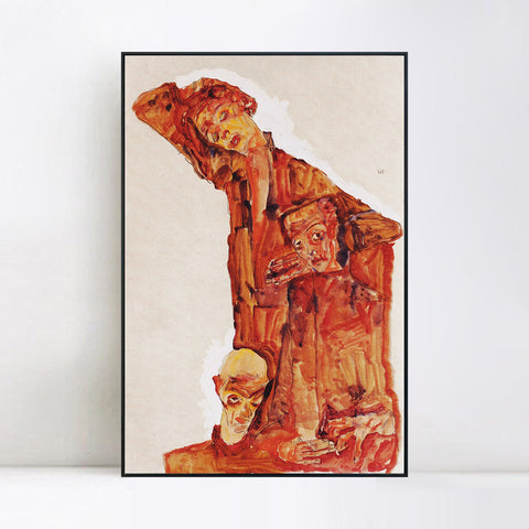 INVIN ART Framed Canvas Giclee Print Series#86 by Egon Schiele Wall Art Living Room Home Office Decorations