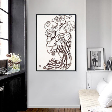 INVIN ART Framed Canvas Giclee Print Woman and child by Egon Schiele Wall Art Living Room Home Office Decorations