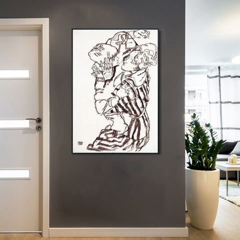 INVIN ART Framed Canvas Giclee Print Woman and child by Egon Schiele Wall Art Living Room Home Office Decorations