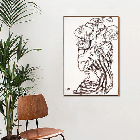 INVIN ART Framed Canvas Giclee Print Woman and child by Egon Schiele Wall Art Living Room Home Office Decorations