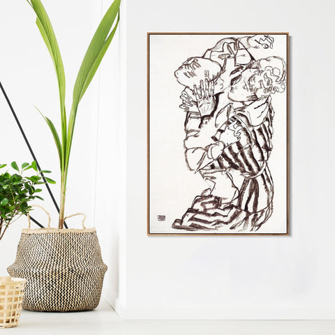INVIN ART Framed Canvas Giclee Print Woman and child by Egon Schiele Wall Art Living Room Home Office Decorations