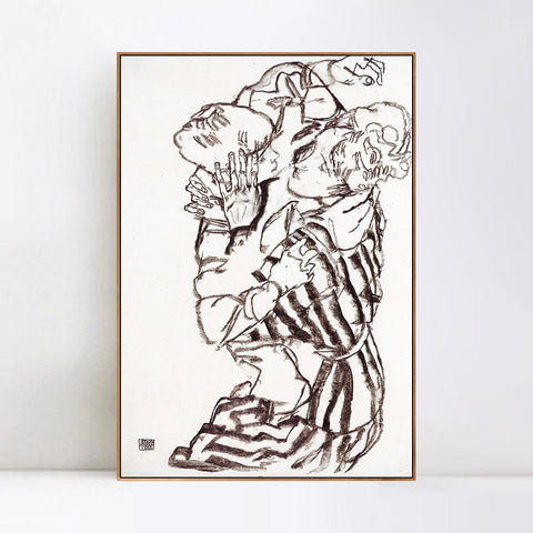 INVIN ART Framed Canvas Giclee Print Woman and child by Egon Schiele Wall Art Living Room Home Office Decorations