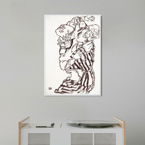 INVIN ART Framed Canvas Giclee Print Woman and child by Egon Schiele Wall Art Living Room Home Office Decorations