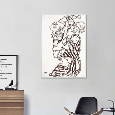 INVIN ART Framed Canvas Giclee Print Woman and child by Egon Schiele Wall Art Living Room Home Office Decorations