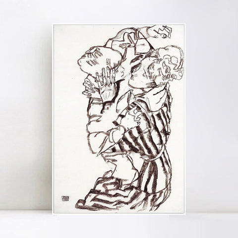 INVIN ART Framed Canvas Giclee Print Woman and child by Egon Schiele Wall Art Living Room Home Office Decorations