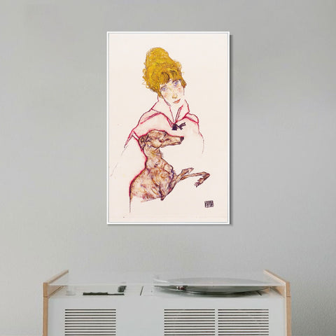 INVIN ART Framed Canvas Giclee Print Woman with Greyhound by Egon Schiele Wall Art Living Room Home Office Decorations