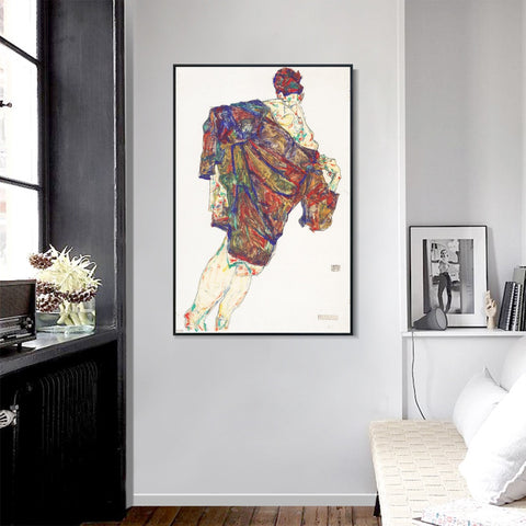 INVIN ART Framed Canvas Giclee Print Series#89 by Egon Schiele Wall Art Living Room Home Office Decorations