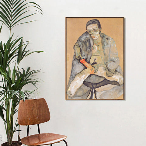 INVIN ART Framed Canvas Giclee Print the seated man by Egon Schiele Wall Art Living Room Home Office Decorations