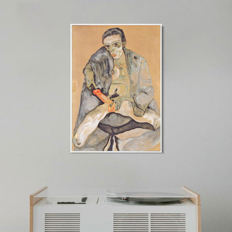 INVIN ART Framed Canvas Giclee Print the seated man by Egon Schiele Wall Art Living Room Home Office Decorations
