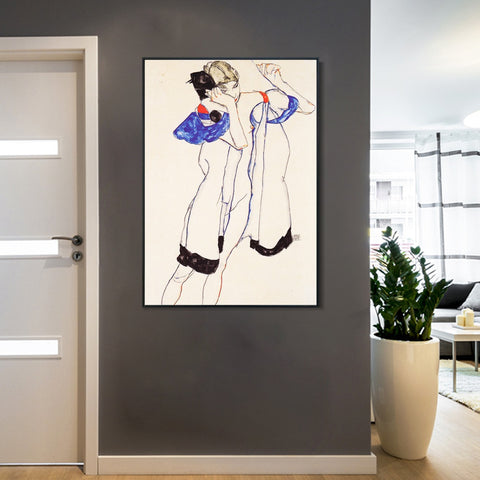 INVIN ART Framed Canvas Giclee Print Woman#91 by Egon Schiele Wall Art Living Room Home Office Decorations