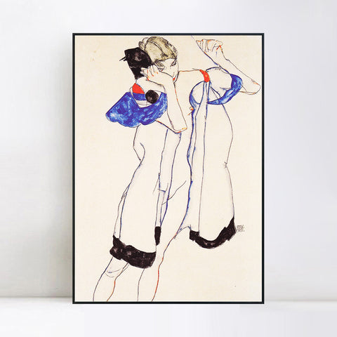 INVIN ART Framed Canvas Giclee Print Woman#91 by Egon Schiele Wall Art Living Room Home Office Decorations