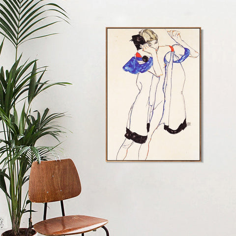 INVIN ART Framed Canvas Giclee Print Woman#91 by Egon Schiele Wall Art Living Room Home Office Decorations