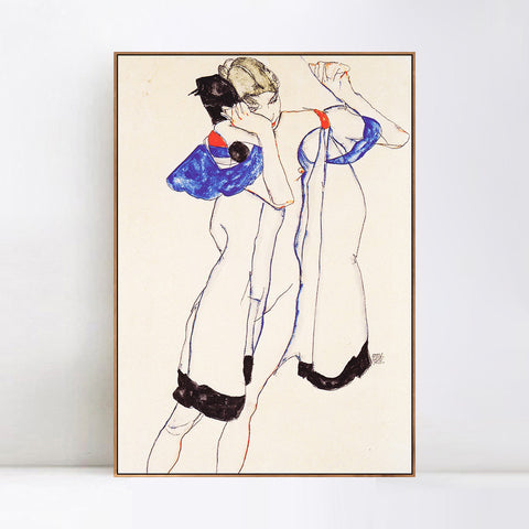INVIN ART Framed Canvas Giclee Print Woman#91 by Egon Schiele Wall Art Living Room Home Office Decorations