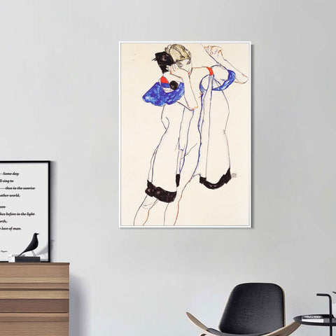 INVIN ART Framed Canvas Giclee Print Woman#91 by Egon Schiele Wall Art Living Room Home Office Decorations