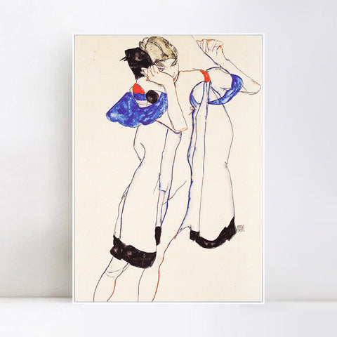 INVIN ART Framed Canvas Giclee Print Woman#91 by Egon Schiele Wall Art Living Room Home Office Decorations