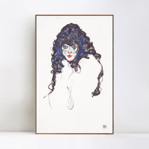 INVIN ART Framed Canvas Giclee Print Woman with Long Hair,1914 by Egon Schiele Wall Art Living Room Home Office Decorations