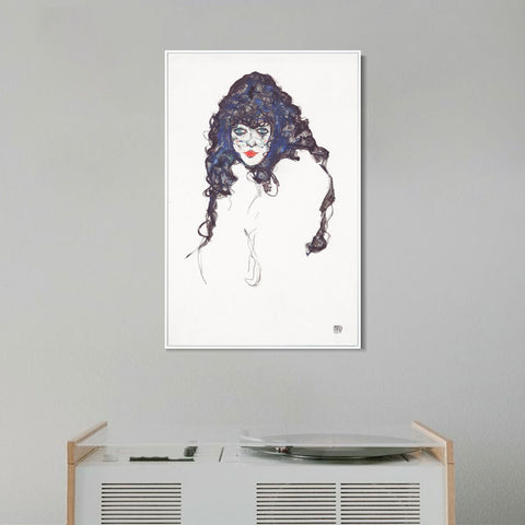 INVIN ART Framed Canvas Giclee Print Woman with Long Hair,1914 by Egon Schiele Wall Art Living Room Home Office Decorations