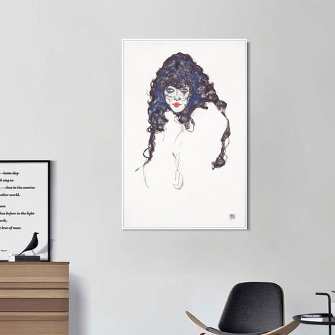 INVIN ART Framed Canvas Giclee Print Woman with Long Hair,1914 by Egon Schiele Wall Art Living Room Home Office Decorations