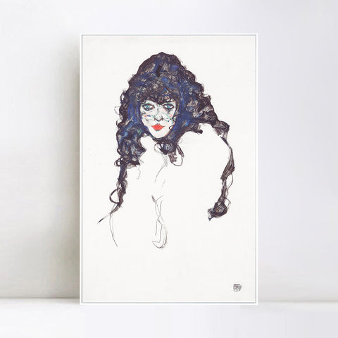 INVIN ART Framed Canvas Giclee Print Woman with Long Hair,1914 by Egon Schiele Wall Art Living Room Home Office Decorations