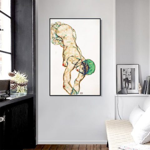 INVIN ART Framed Canvas Giclee Print Woman#93 by Egon Schiele Wall Art Living Room Home Office Decorations