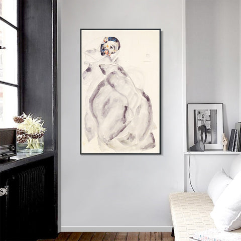 INVIN ART Framed Canvas Giclee Print Man#94 by Egon Schiele Wall Art Living Room Home Office Decorations