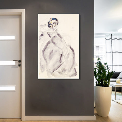 INVIN ART Framed Canvas Giclee Print Man#94 by Egon Schiele Wall Art Living Room Home Office Decorations