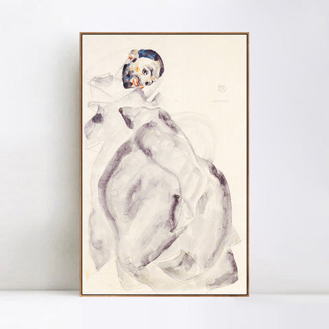 INVIN ART Framed Canvas Giclee Print Man#94 by Egon Schiele Wall Art Living Room Home Office Decorations