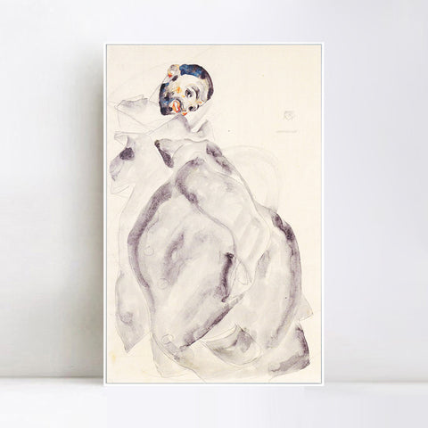 INVIN ART Framed Canvas Giclee Print Man#94 by Egon Schiele Wall Art Living Room Home Office Decorations