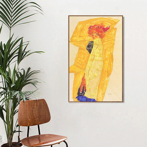 INVIN ART Framed Canvas Giclee Print Woman in Yellow by Egon Schiele Wall Art Living Room Home Office Decorations