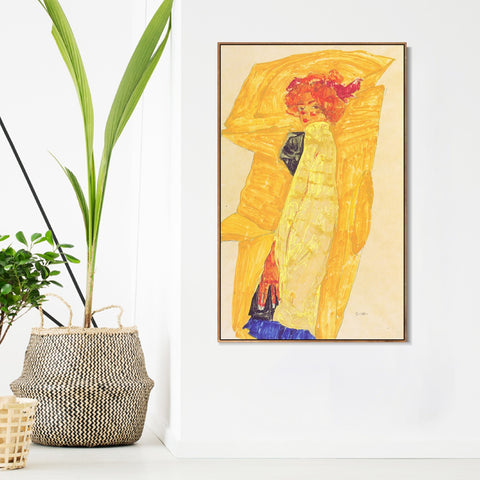 INVIN ART Framed Canvas Giclee Print Woman in Yellow by Egon Schiele Wall Art Living Room Home Office Decorations