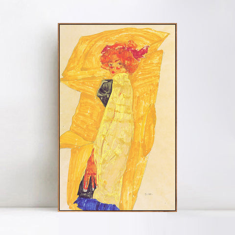 INVIN ART Framed Canvas Giclee Print Woman in Yellow by Egon Schiele Wall Art Living Room Home Office Decorations