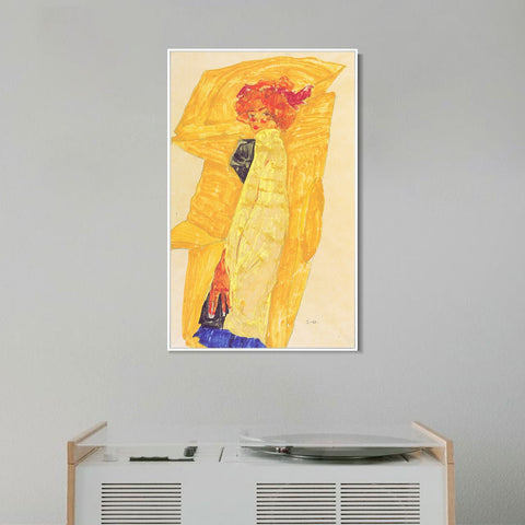 INVIN ART Framed Canvas Giclee Print Woman in Yellow by Egon Schiele Wall Art Living Room Home Office Decorations