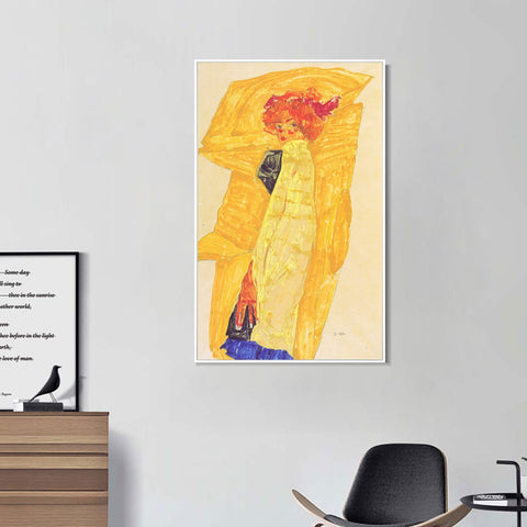 INVIN ART Framed Canvas Giclee Print Woman in Yellow by Egon Schiele Wall Art Living Room Home Office Decorations