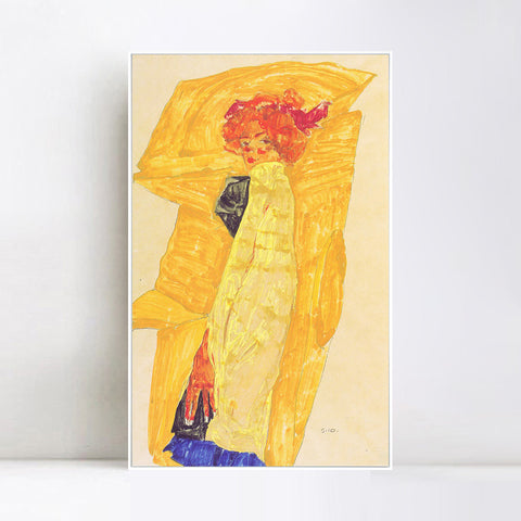 INVIN ART Framed Canvas Giclee Print Woman in Yellow by Egon Schiele Wall Art Living Room Home Office Decorations