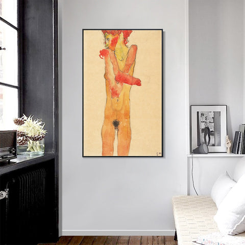 INVIN ART Framed Canvas Giclee Print Nude Woman by Egon Schiele Wall Art Living Room Home Office Decorations